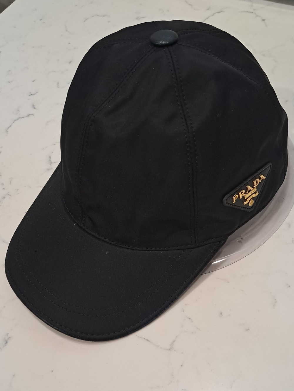 Prada Black Baseball Cap with Gold Logo Patch